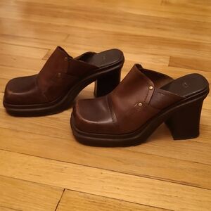 Brown Leather Heeled Mules 8.5
